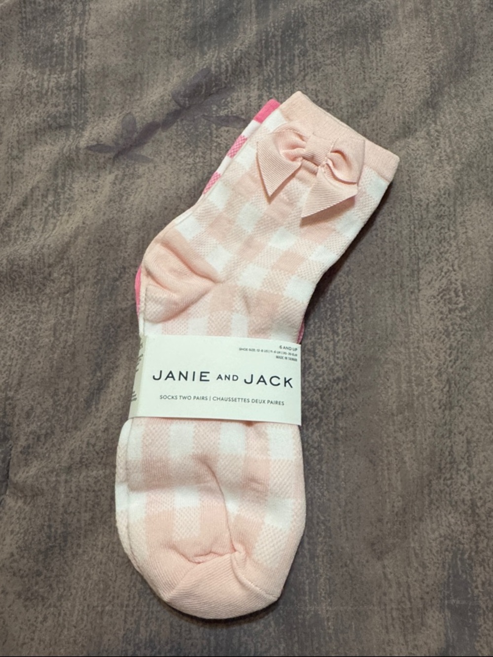 Janie and Jack Pink Gingham Crew Socks with Bow - 2 Pack. New.